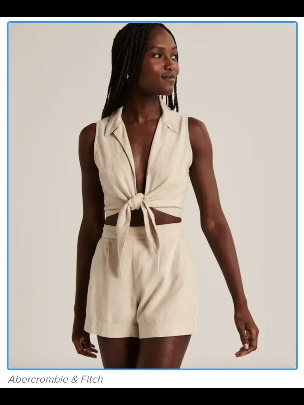 Abercrombie & Fitch 2-pc Front-Tie Sleeveless Crop Top & Shorts Set Beige Sz S/M
